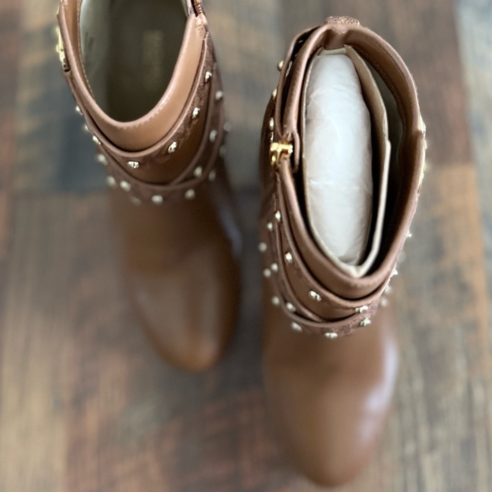 Michael Kors Brown Leather Studded Ankle Boots - Picture 4 of 9